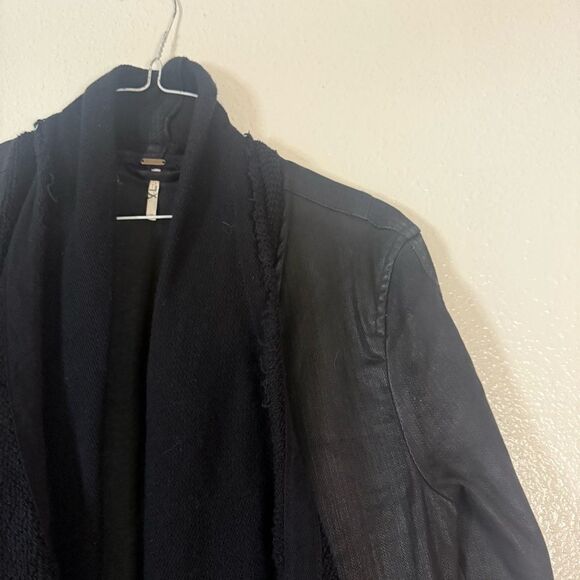 Free People Drape Front Coated Waxed Denim Moto Jacket. 10 - Picture 2 of 5
